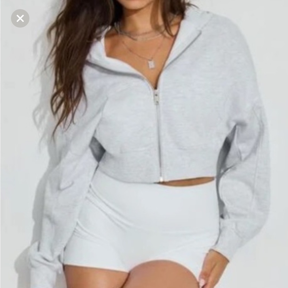 light grey cropped zip up sweatshirt
